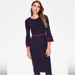 Boden Navy Long Sleeve Dress with Red Trim